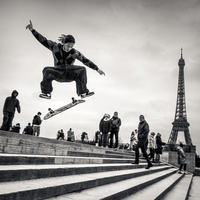 Skateboarding at the Place du Trocadéro, Paris