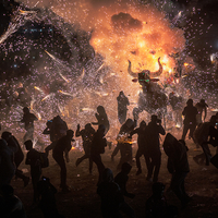 Burning of pyrotechnic bulls in Tultepec, State of Mexico
