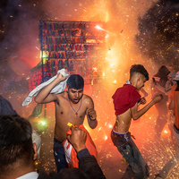 Burning of pyrotechnic bulls in Tultepec, State of Mexico