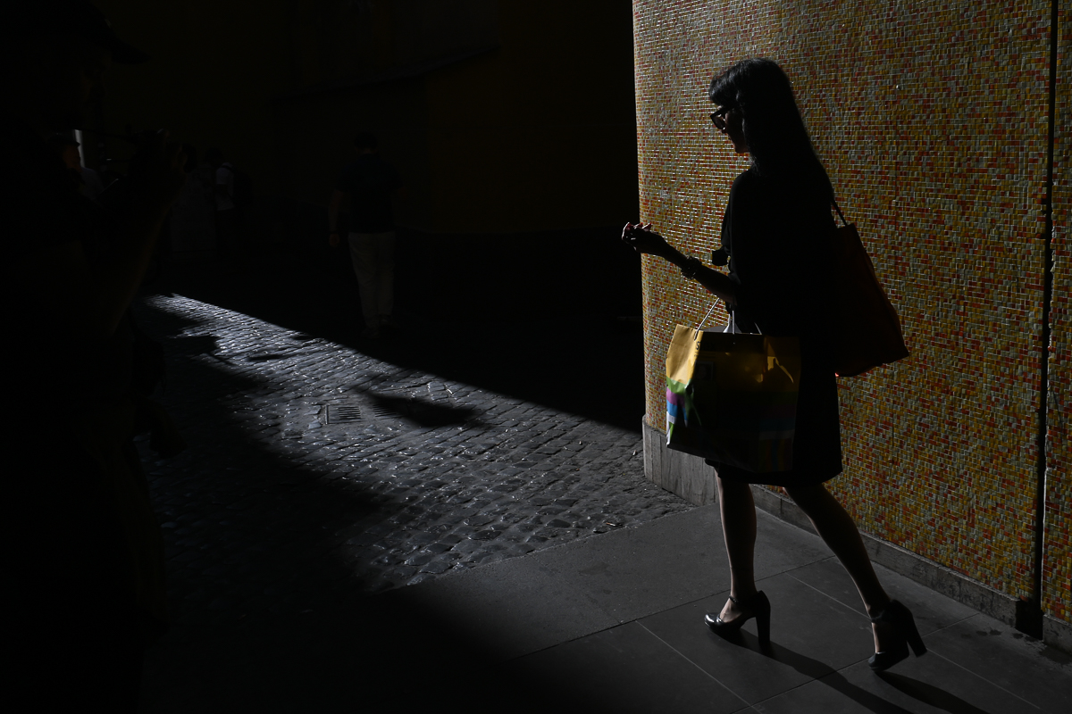 Into the light - with shopping bags